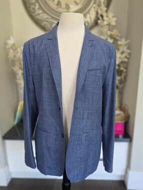 John Varvatos Allen Jacket NWT Steel Blue Size 54 Wool Silk Linen